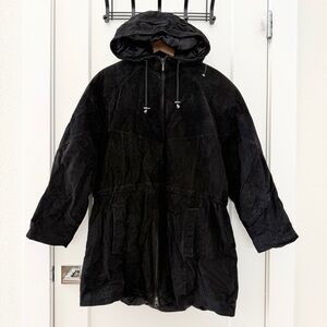 Vintage Wilsons Suede Leather Jacket Parka Cinch Waist Hooded Zip Up Large